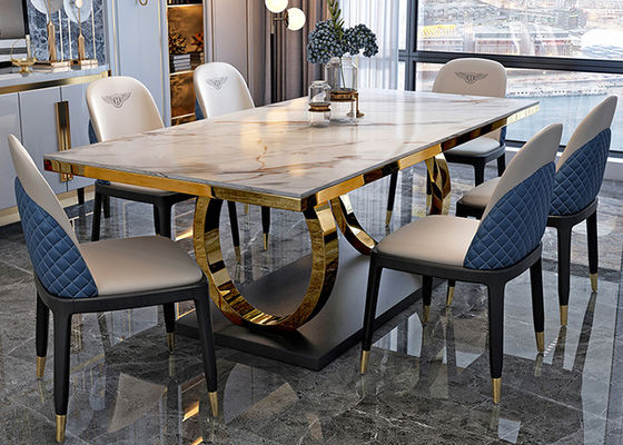 ISO9001 Stylish Marble Dining Table , Stainless Steel And Marble Dining Table