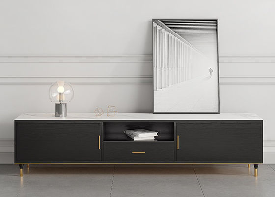 Solid Wood TV Unit Coffee Table Set Stainless Steel Bottom Frame