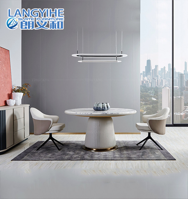 Household White Marble Round Dining Table With Turntable Stainless Steel