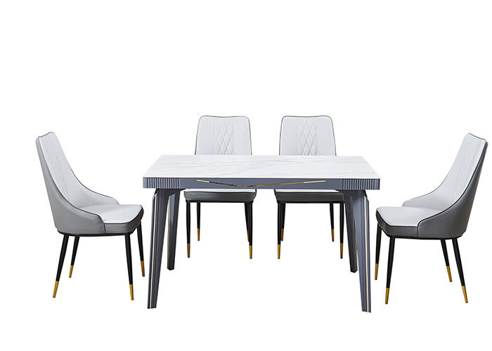 Metal Inlaid Light Luxury Rock Slate Top Dining Table