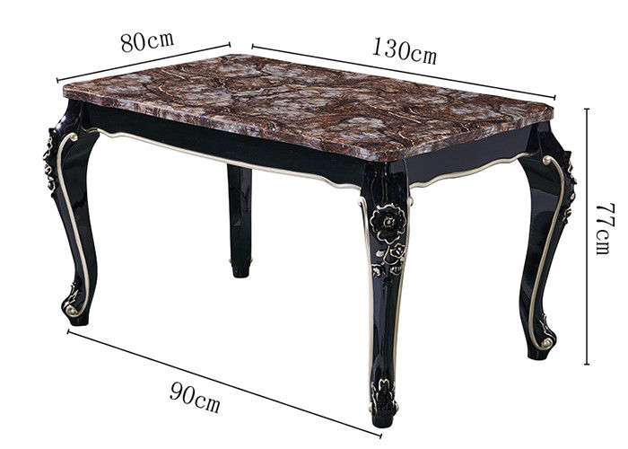 Luxury Paint Carved Ebony Nordic Marble Dining Table , European Style Dining Table