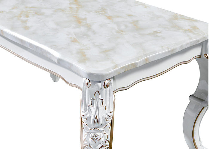 Pearlescent White Painted Rectangular Marble Dining Table