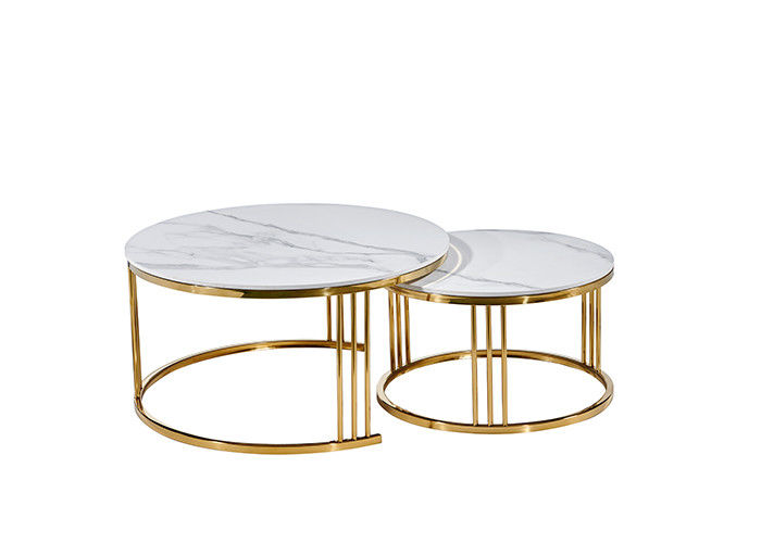 Office Stainless Steel White Circle Marble Dining Table