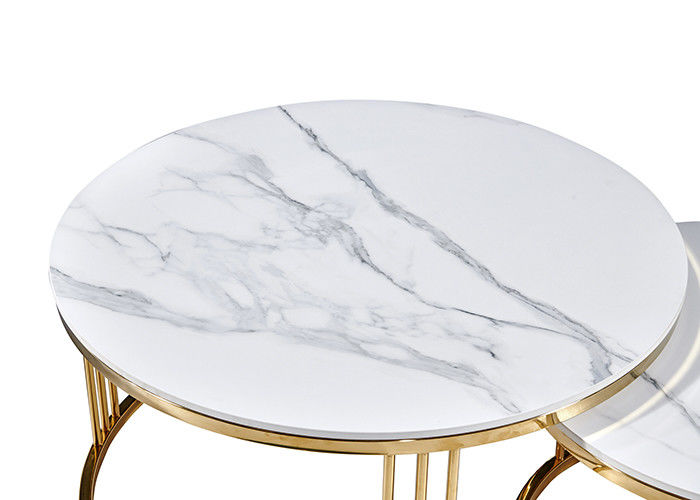 Office Stainless Steel White Circle Marble Dining Table