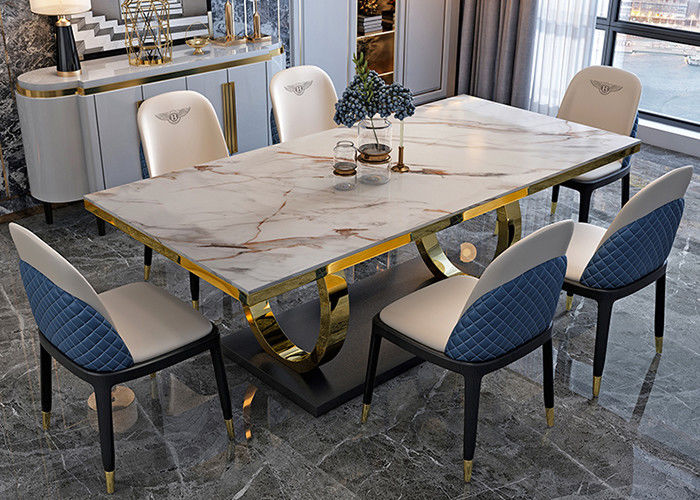 ISO9001 Stylish Marble Dining Table , Stainless Steel And Marble Dining Table