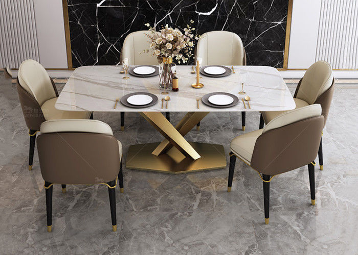 Solid Wood Luxury Fashion Marble Top Dining Room Table Set