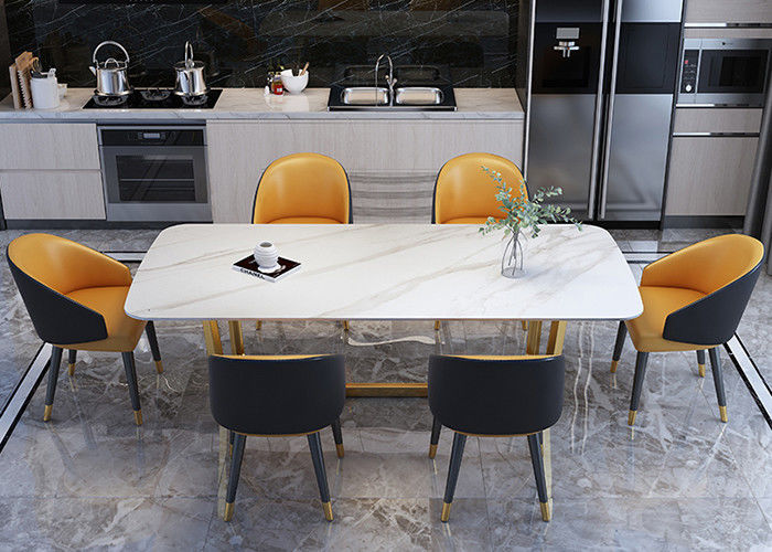 Luxury European Stainless Steel Marble Dining Room Table