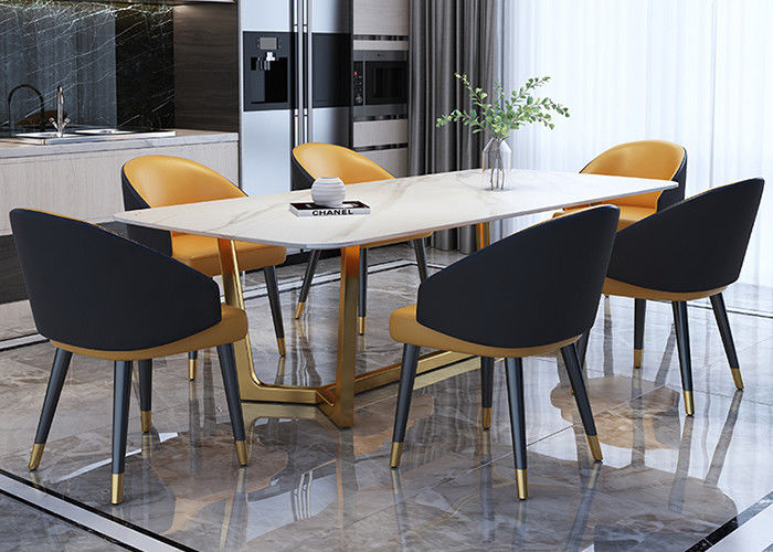Luxury European Stainless Steel Marble Dining Room Table