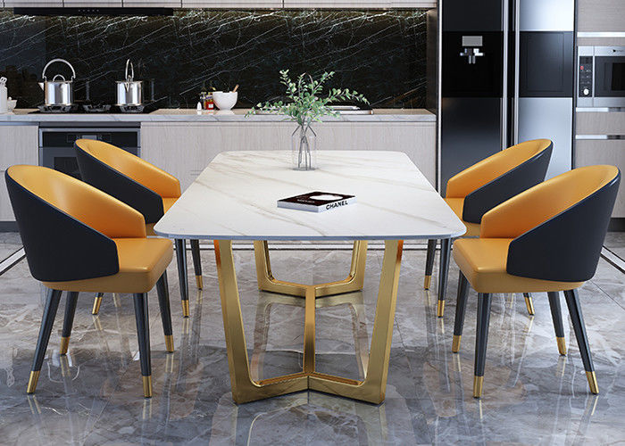 Luxury European Stainless Steel Marble Dining Room Table