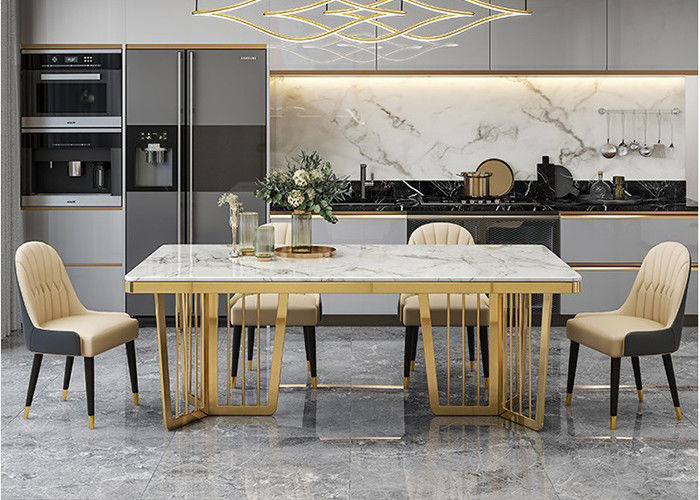 Stylish Luxury Marble Dining Table , Marble Top Table With Metal Legs