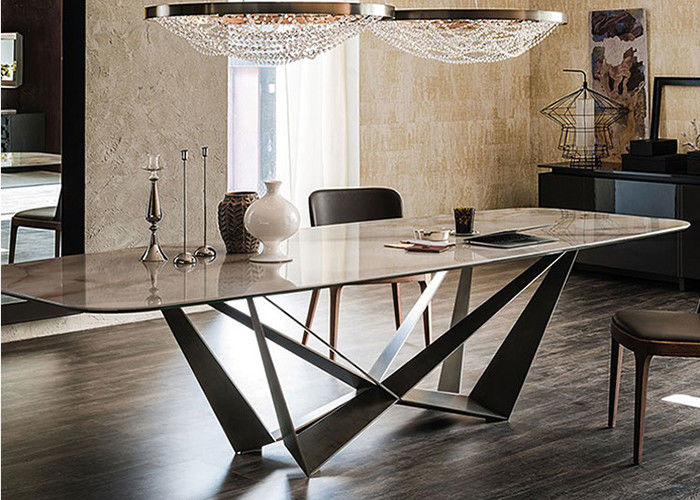 Marble hotel Dining Table With Stainless Steel Legs