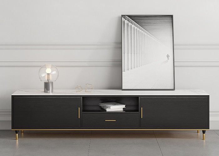 Solid Wood TV Unit Coffee Table Set Stainless Steel Bottom Frame