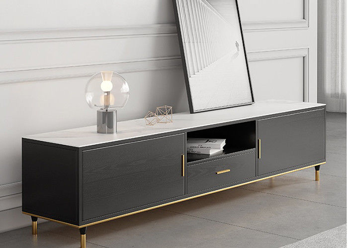 Solid Wood TV Unit Coffee Table Set Stainless Steel Bottom Frame