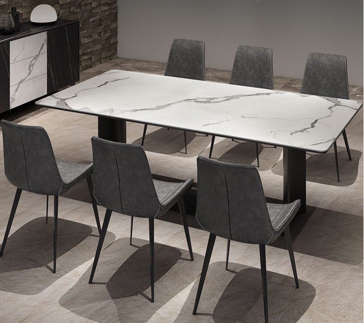 Modern Stainless Steel Leg Luxury Marble Dining Table