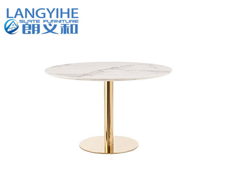 Iso 9001 120cm Round Marble Effect Dining Table With Fern Velvet Chairs Blue