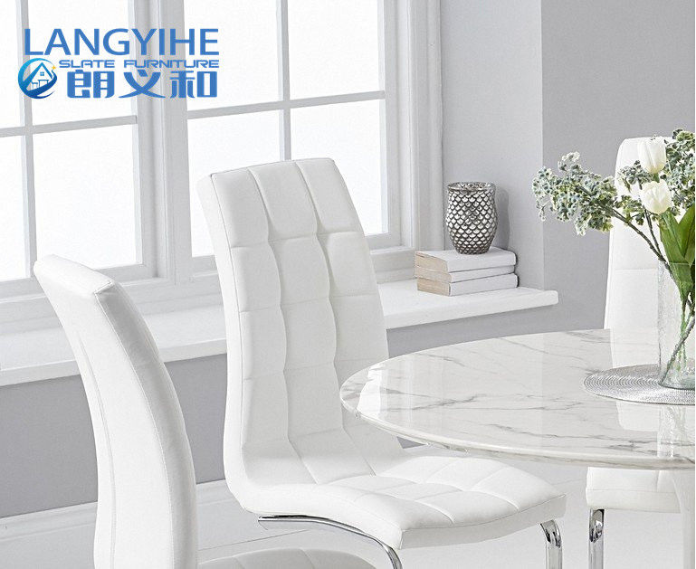 120cm White Marble Round Dining Table And Upholstered Dining Chair