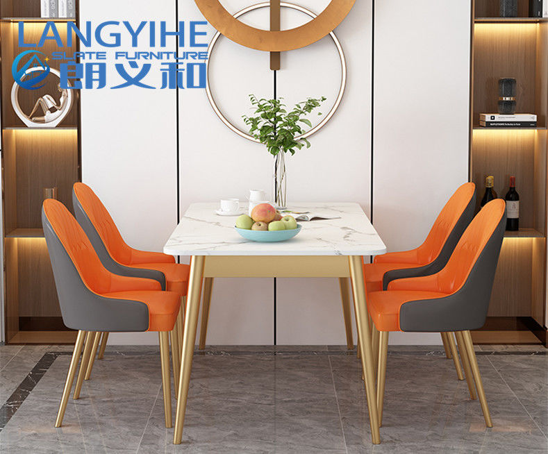 Rectangular Rock Board Marble Dining Table And Chair Combination