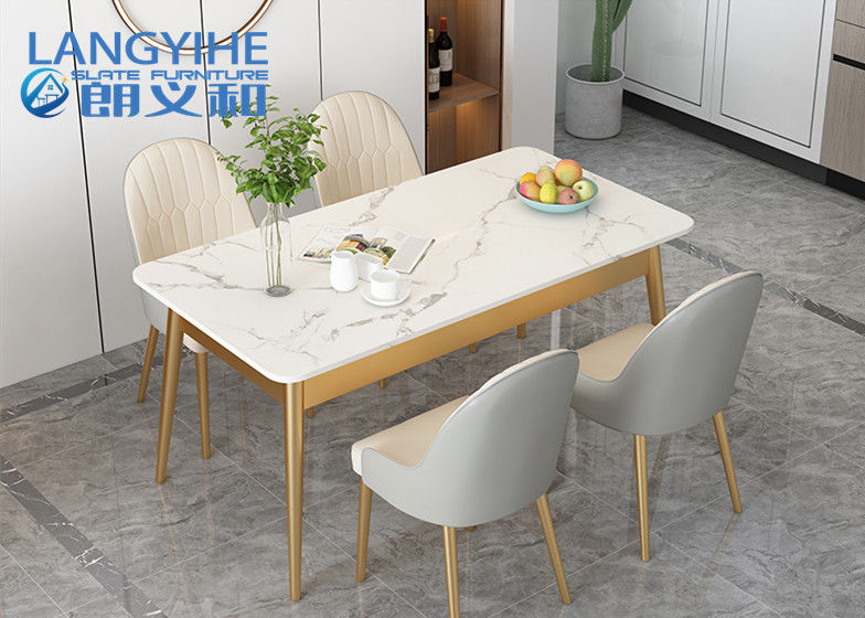 Rectangular Rock Board Marble Dining Table And Chair Combination