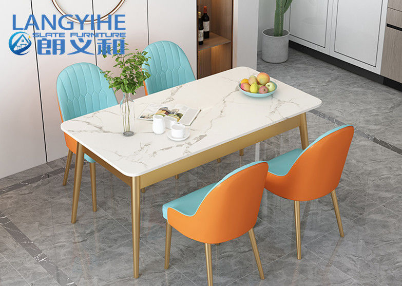 Rectangular Rock Board Marble Dining Table And Chair Combination