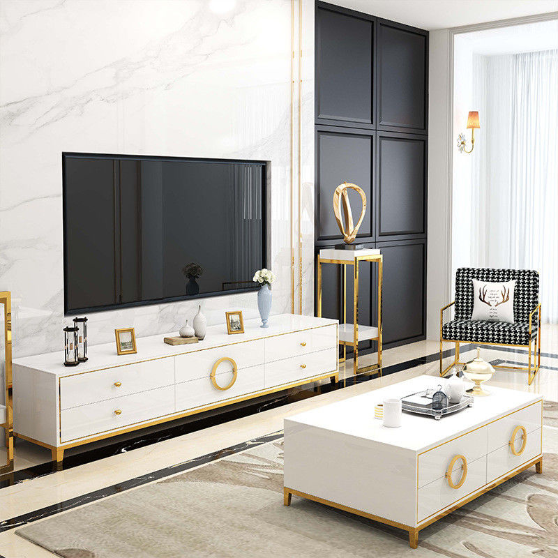 Stainless Steel TV Stand And Coffee Table Set Luxury Living Room Furniture