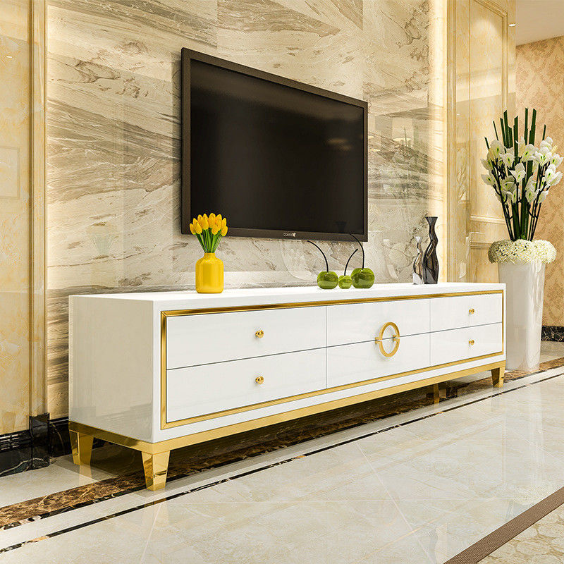 Stainless Steel TV Stand And Coffee Table Set Luxury Living Room Furniture
