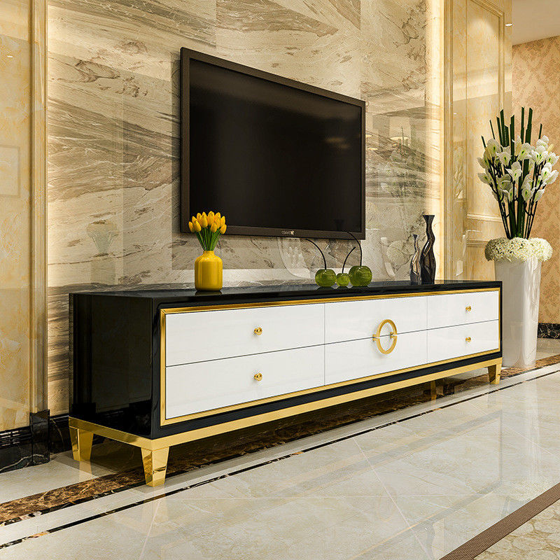 Stainless Steel TV Stand And Coffee Table Set Luxury Living Room Furniture