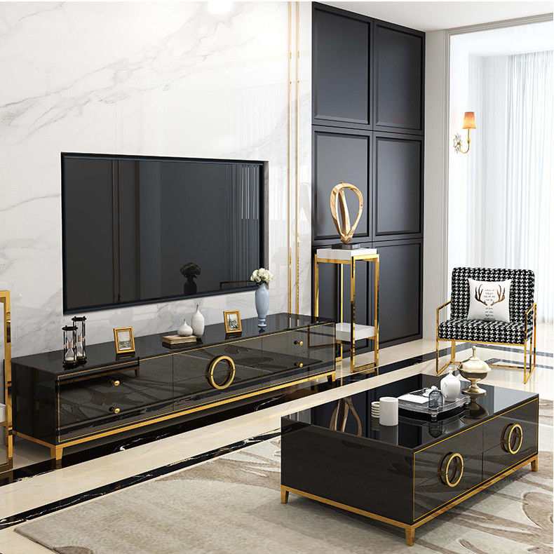 Stainless Steel TV Stand And Coffee Table Set Luxury Living Room Furniture