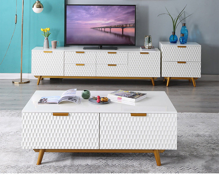 Living Room Center Table And TV Cabinet Marble Iron Luxury Long Shape