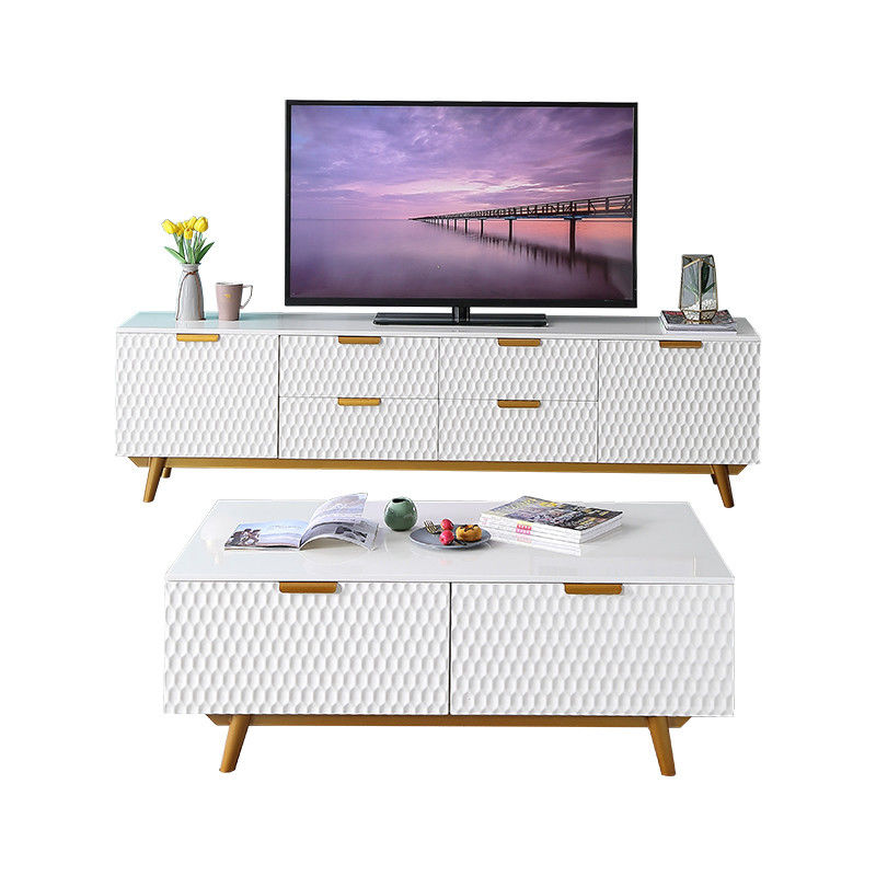 Living Room Center Table And TV Cabinet Marble Iron Luxury Long Shape