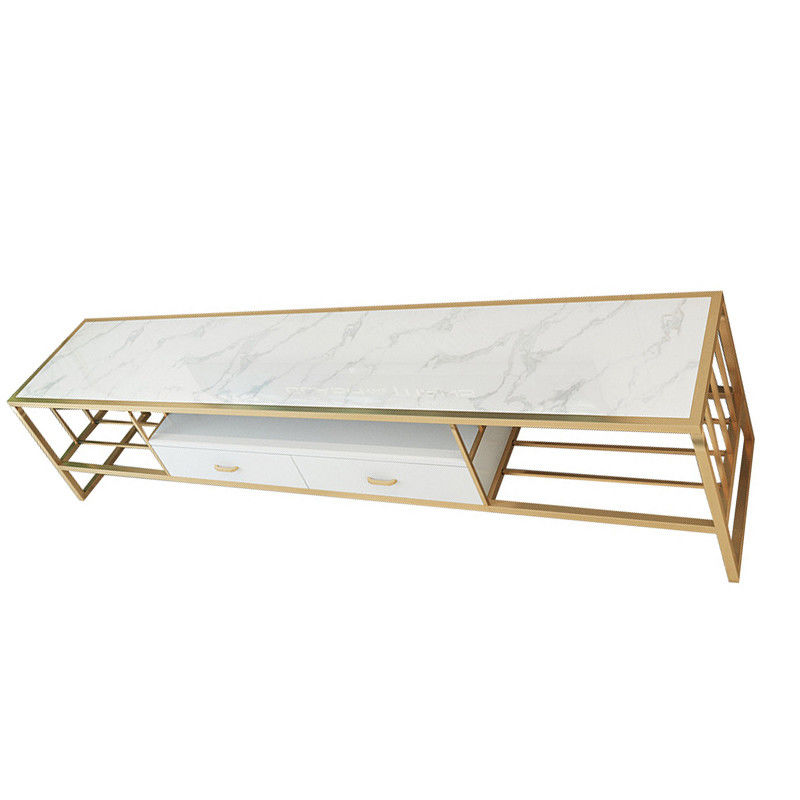 Luxury Gold Marble Top TV Stand Stainless Steel Frame Long Bench
