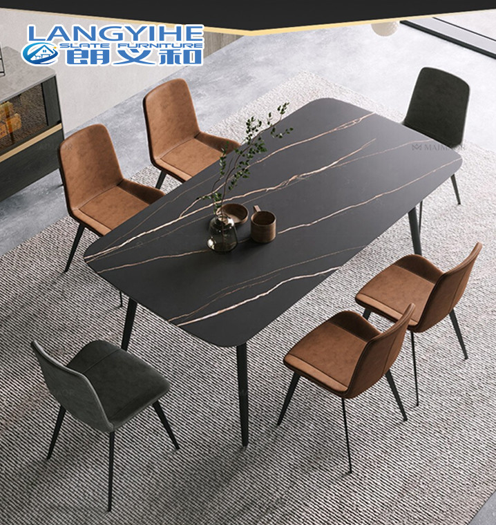 Household Small Nordic Marble Dining Table Rectangular Metal Frame
