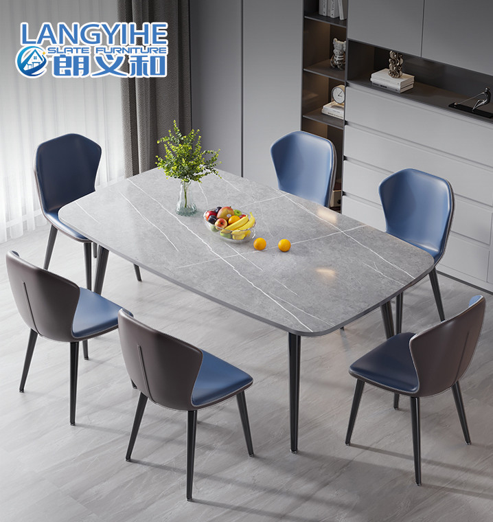 Metal Minimalist Marble Dining Table And Chair Combination Oval Shape