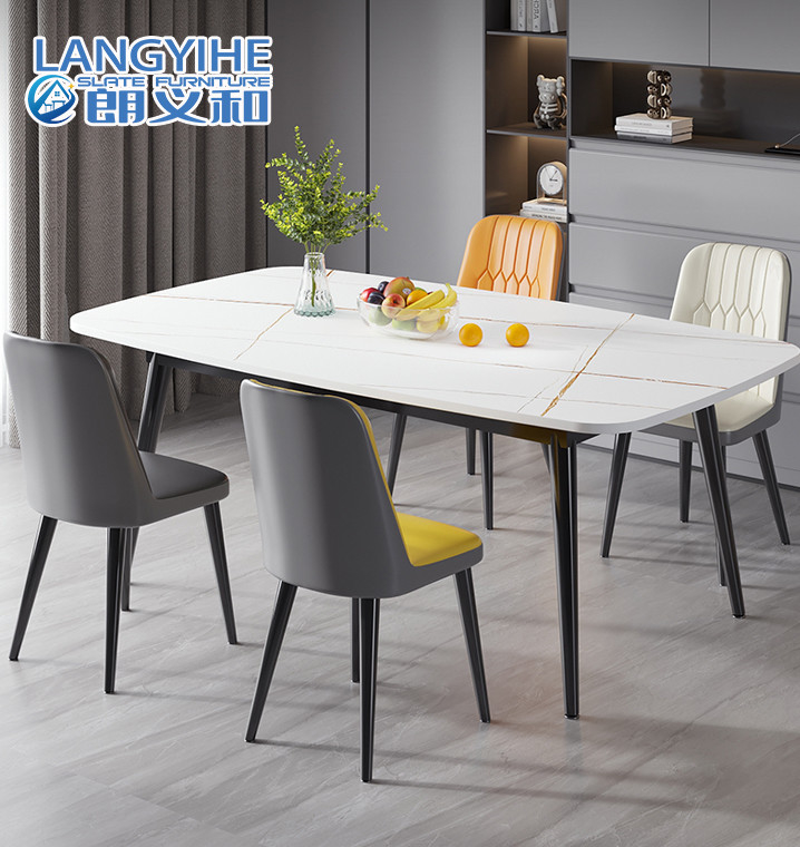 Metal Minimalist Marble Dining Table And Chair Combination Oval Shape