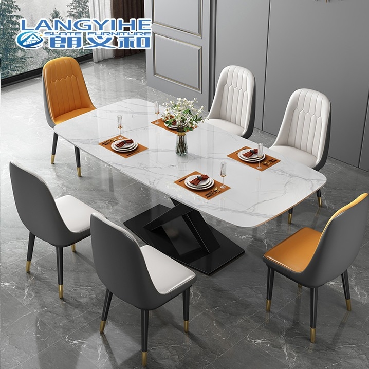 Non Corrosion Apartment Minimalist Marble Dining Table Metal Rectangular