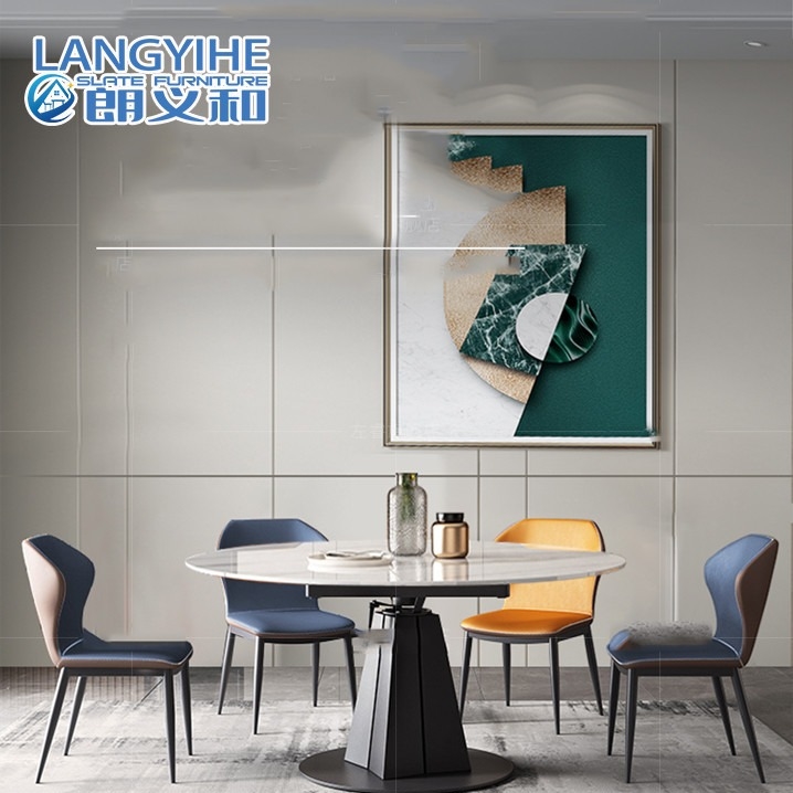 Rock Slab Telescopic Minimalist Marble Dining Table Round Modern Italian Style