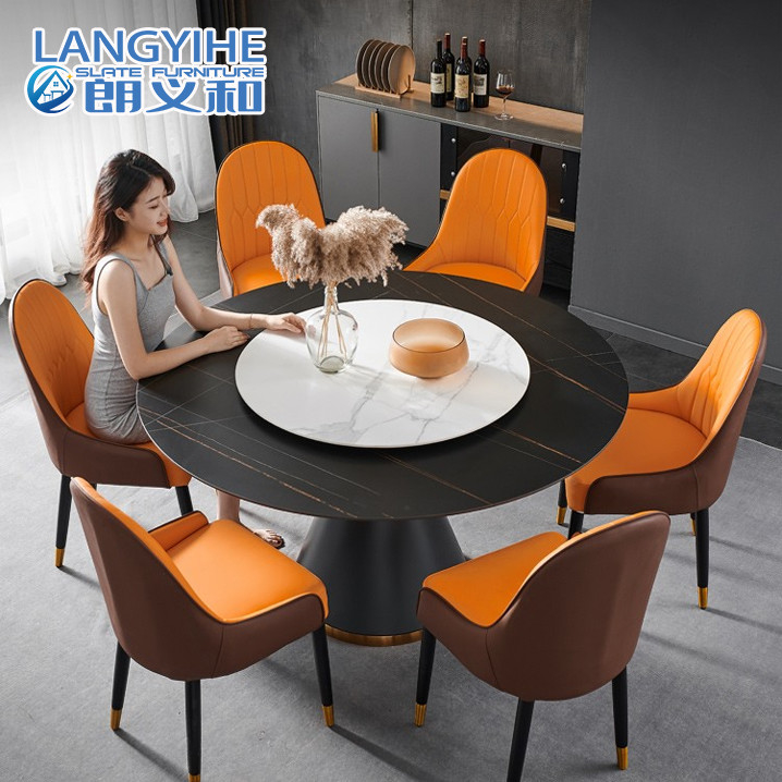 Nordic Rock Slab Round Marble Dining Table For 8 Household