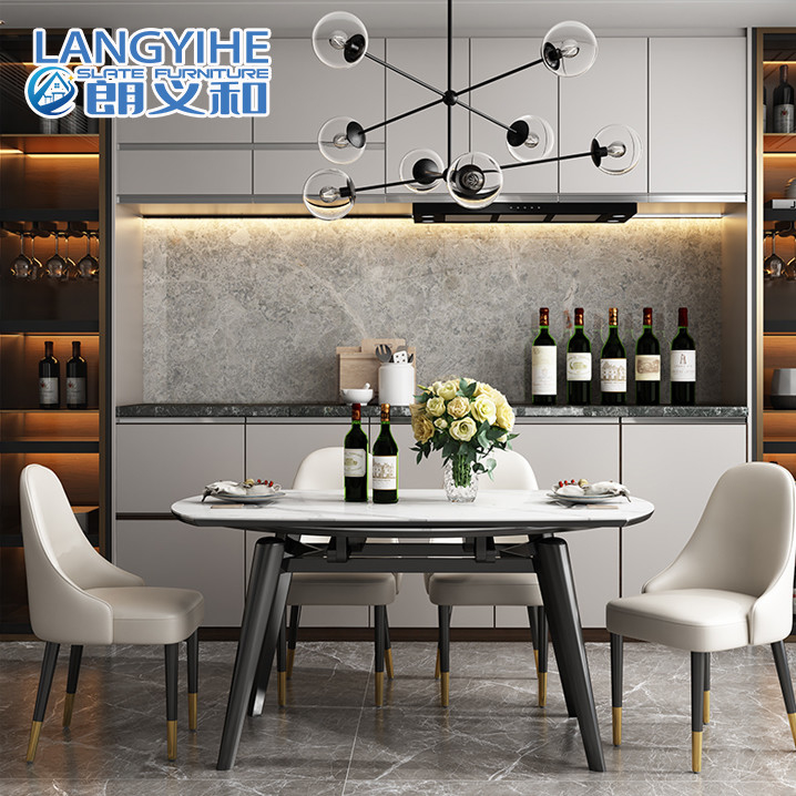 Household Minimalist Marble Dining Table Telescopic Round Anti Collision