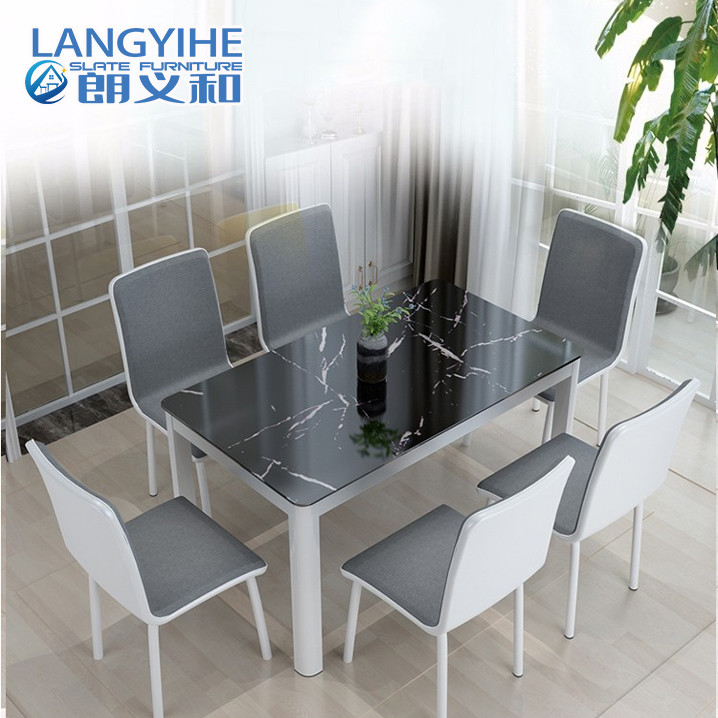 Nordic Marbled Tempered Glass Dining Table And Chair Combination