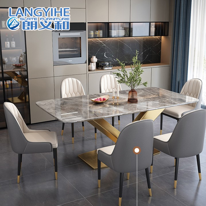 Modern Rock Slate Rectangular Dining Table With Four Or Six Chairs
