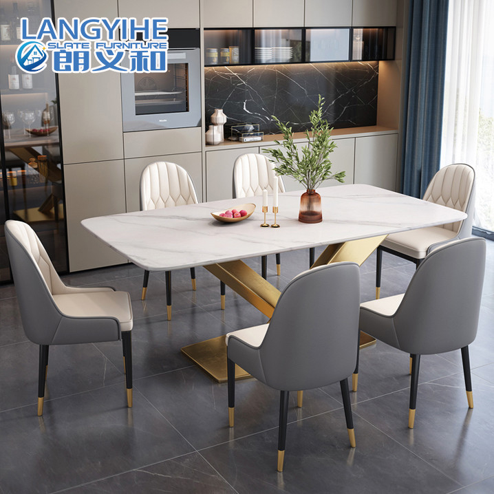 Modern Rock Slate Rectangular Dining Table With Four Or Six Chairs