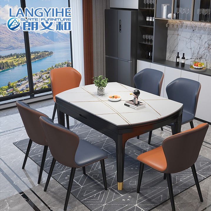 Rock Slab Dining Retractable Folding Marble Table Rectangular